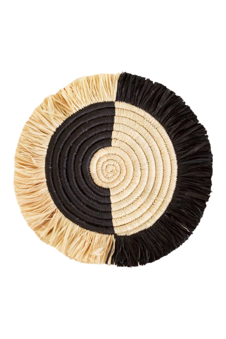 Two Tone Split Fringe Coasters - Set of 4, Alternate, color, Natural and Black