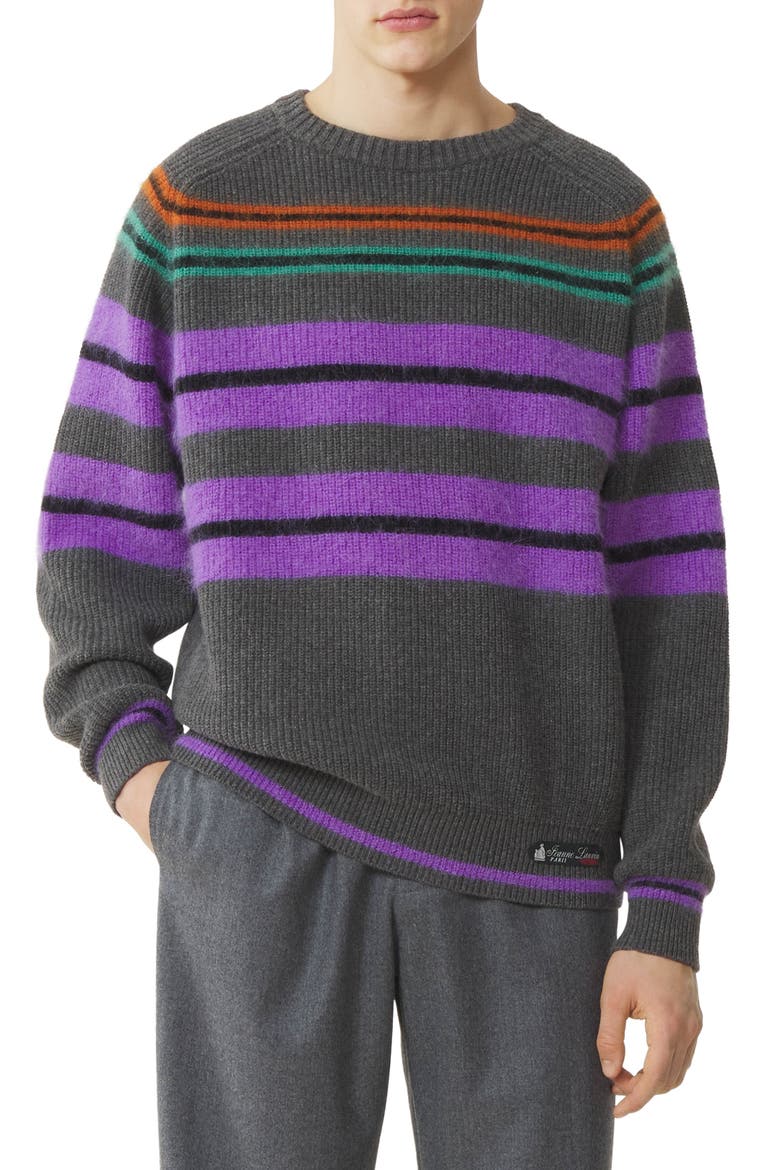 Striped Sweater In Wool And Cashmere, Alternate, color, Charcoal
