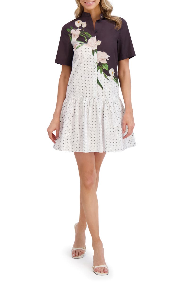 Ted Baker Floral Cotton Drop Waist Shirtdress, Alternate, color, Ultra White