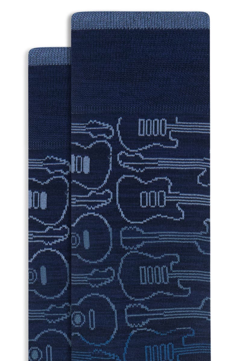 Bugatchi Guitar Pattern Mercerized Cotton Blend Dress Socks, Alternate, color, Navy