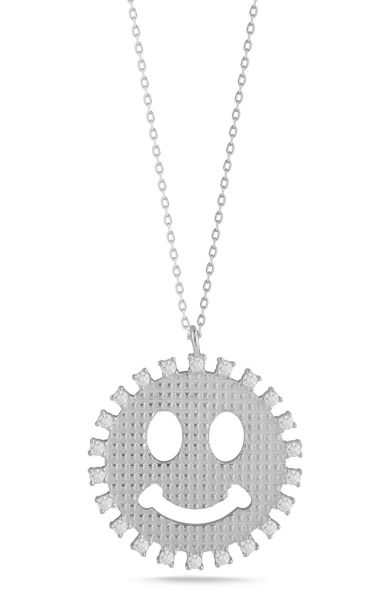 SPHERA MILANO Smiley Face Pendant Necklace, Main, color, Silver