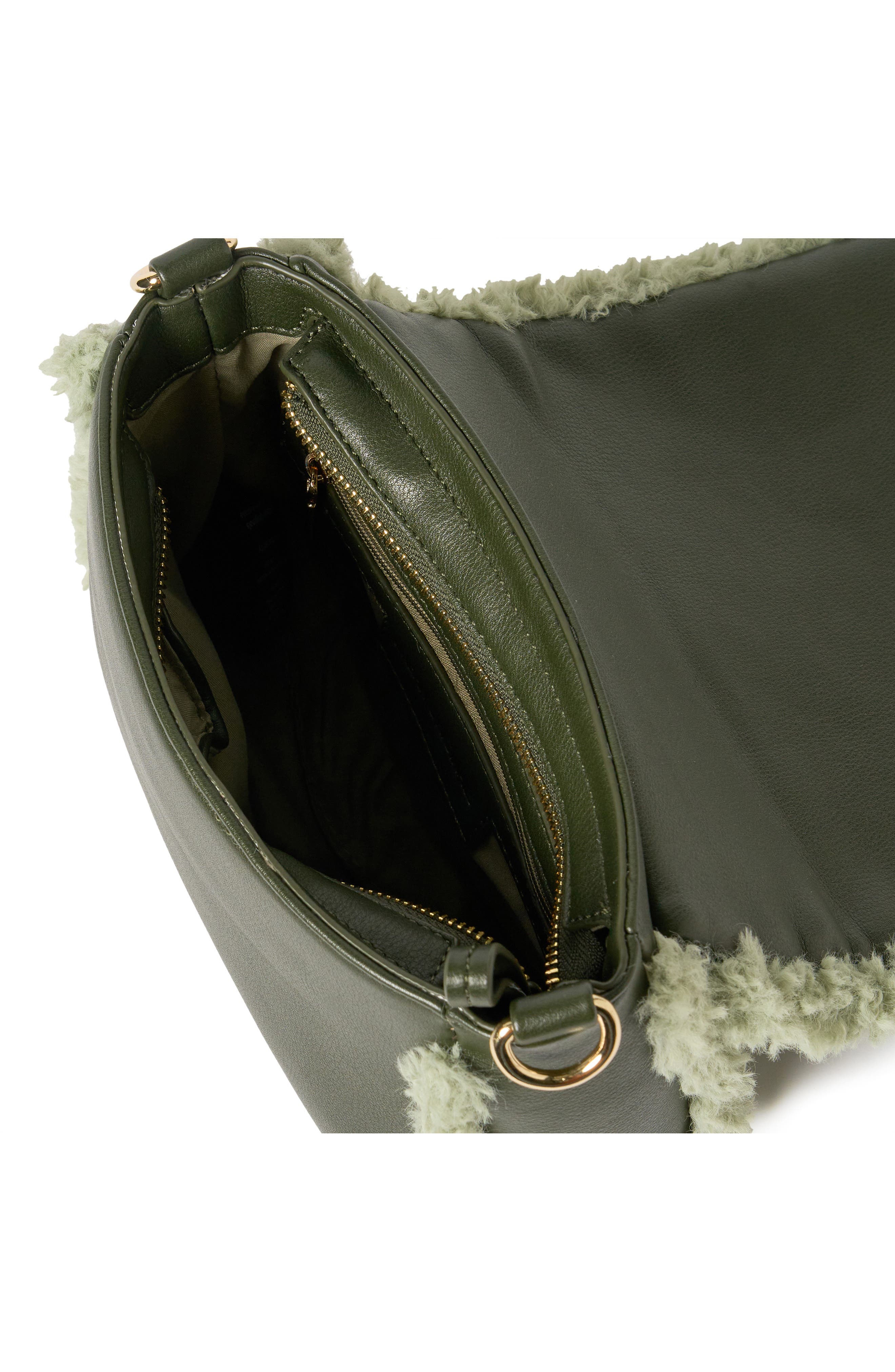 Faux Shearling Flap Crossbody Bag, Alternate, color, OLIVE