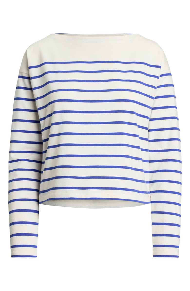 Lauren Ralph Lauren Stripe Cotton Boat Neck Top, Alternate, color, White/ Blue Lapis