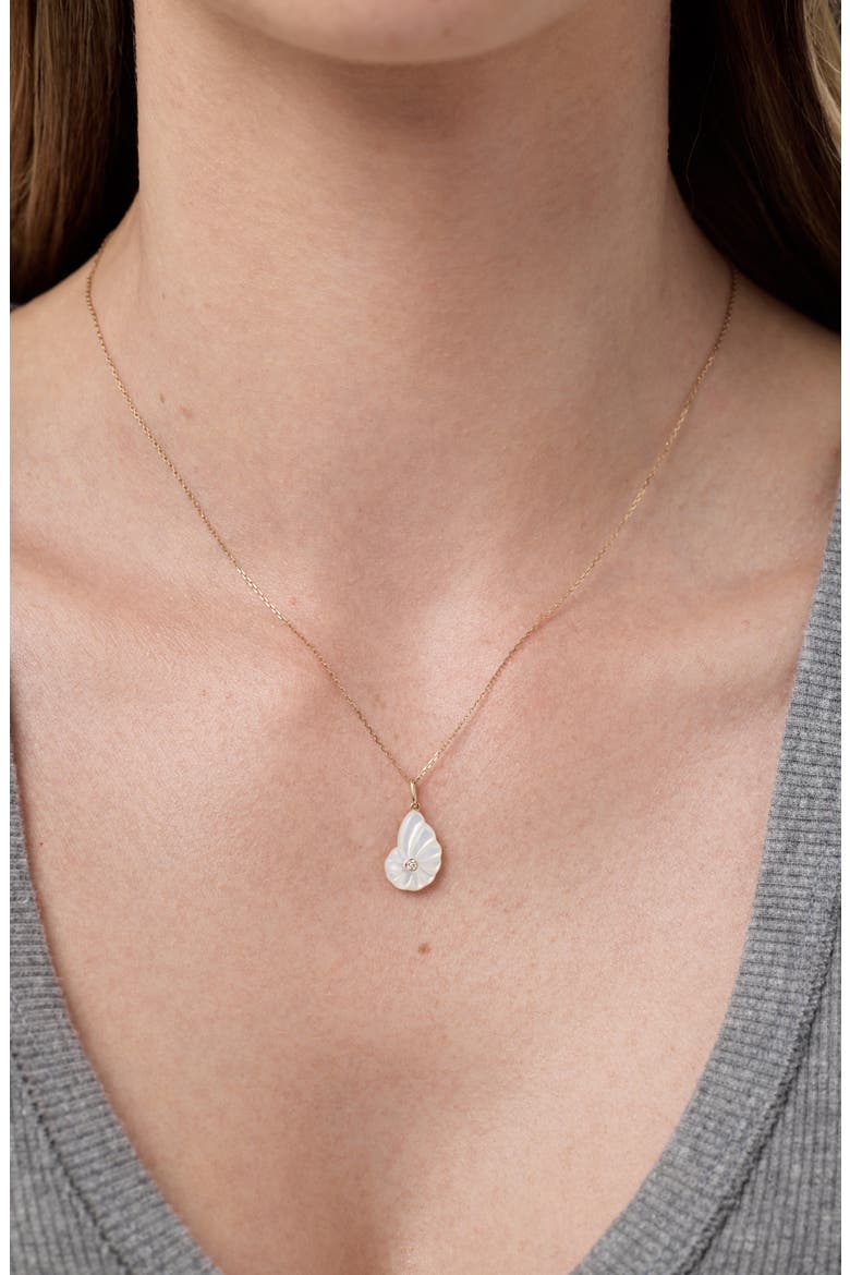 Solid Yellow Gold - Mother of Pearl Shell Necklace, Alternate, color, Gold