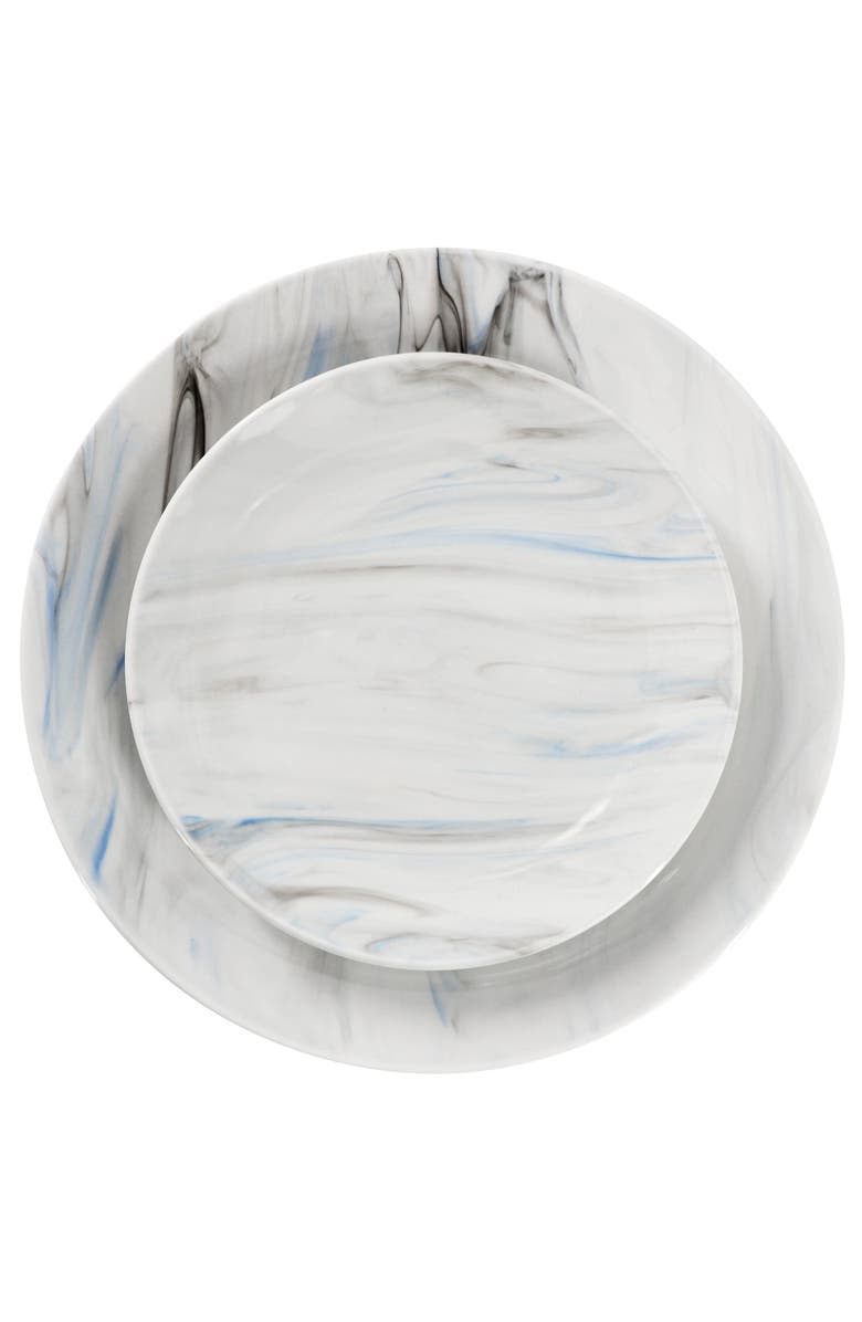 Elama Fine Marble 16 Piece Porcelain Dinnerware Set, Alternate, color, Blue