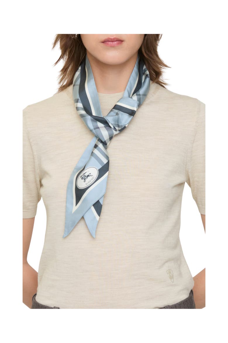 Skinny Check Silk Scarf, Alternate, color, Bank blue