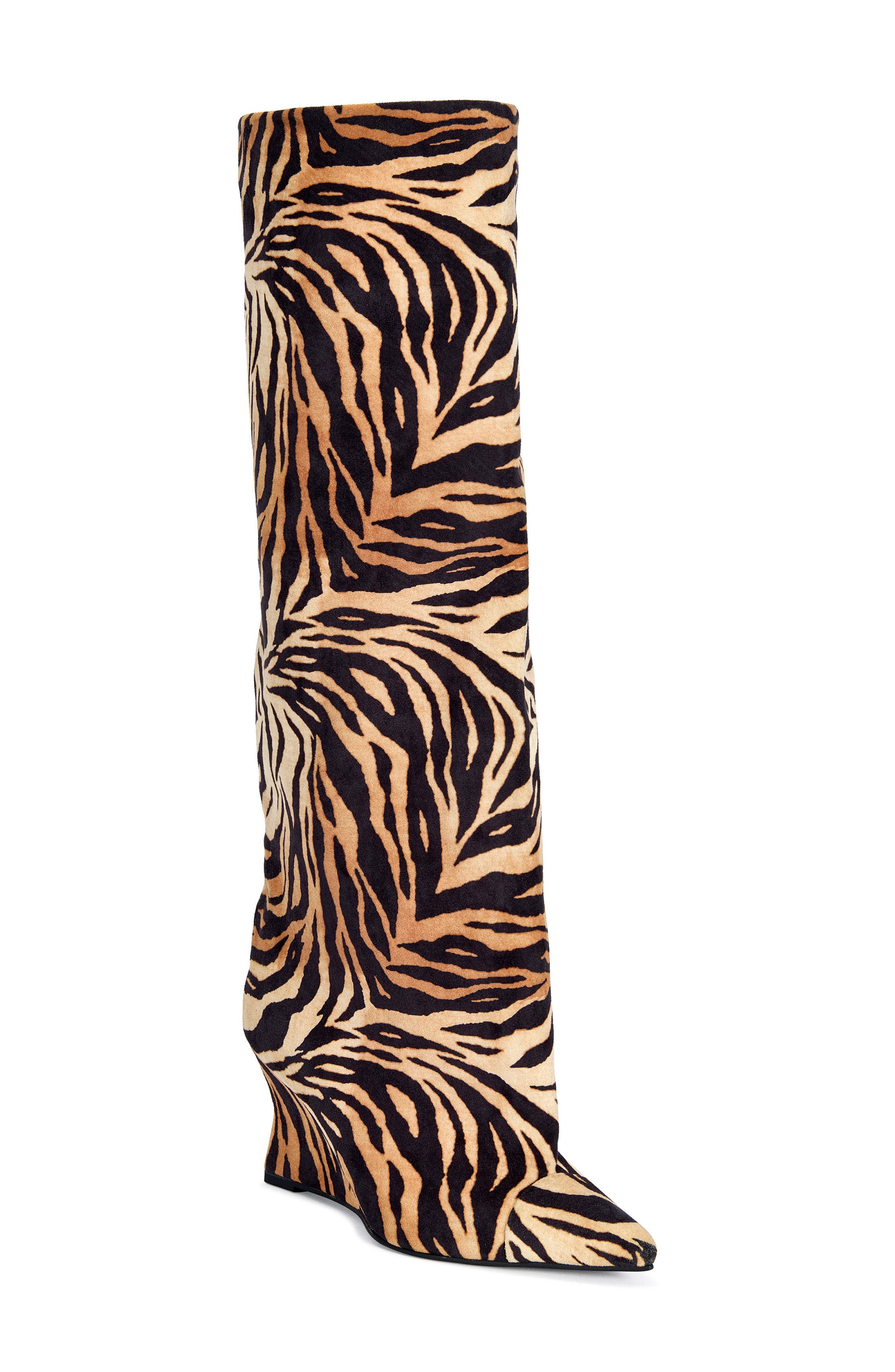 Knee High Animal Print Wedge Boot, Main, color, ORANGE MULTI
