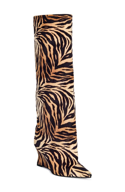 Knee High Animal Print Wedge Boot