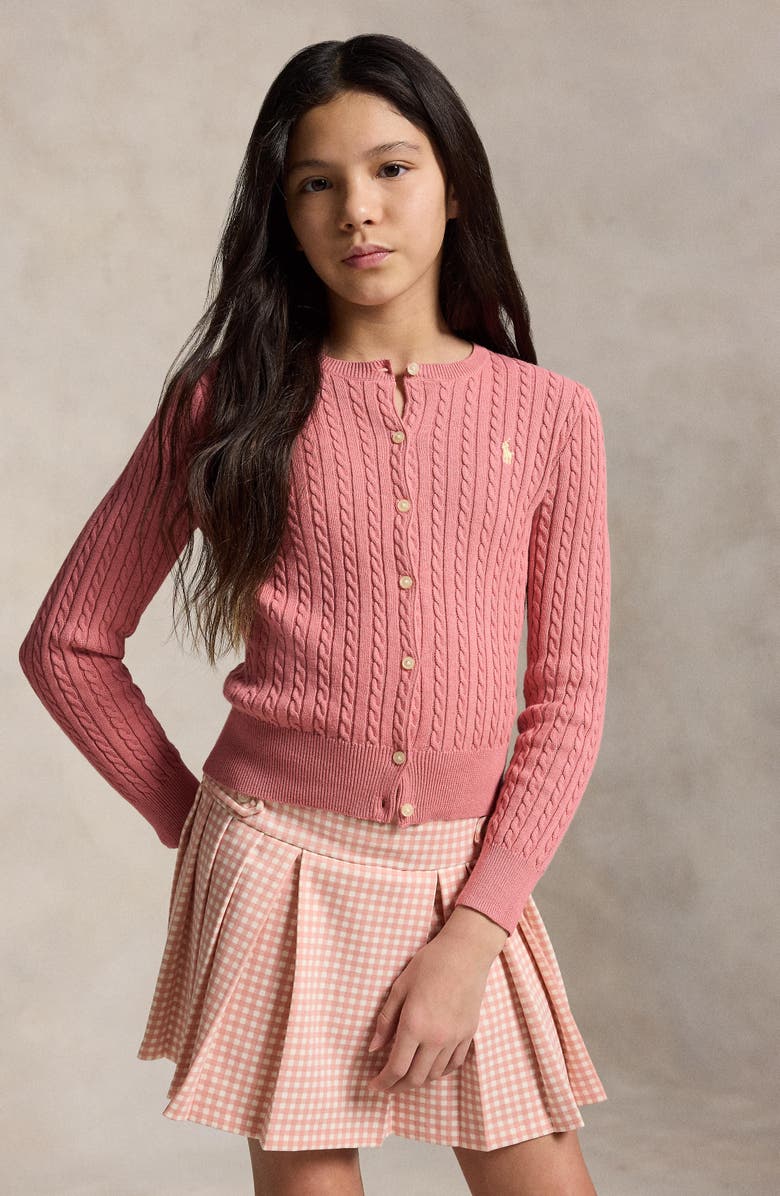 Polo Ralph Lauren Kids' Cable Stitch Cotton Cardigan, Alternate, color, Desert Rose