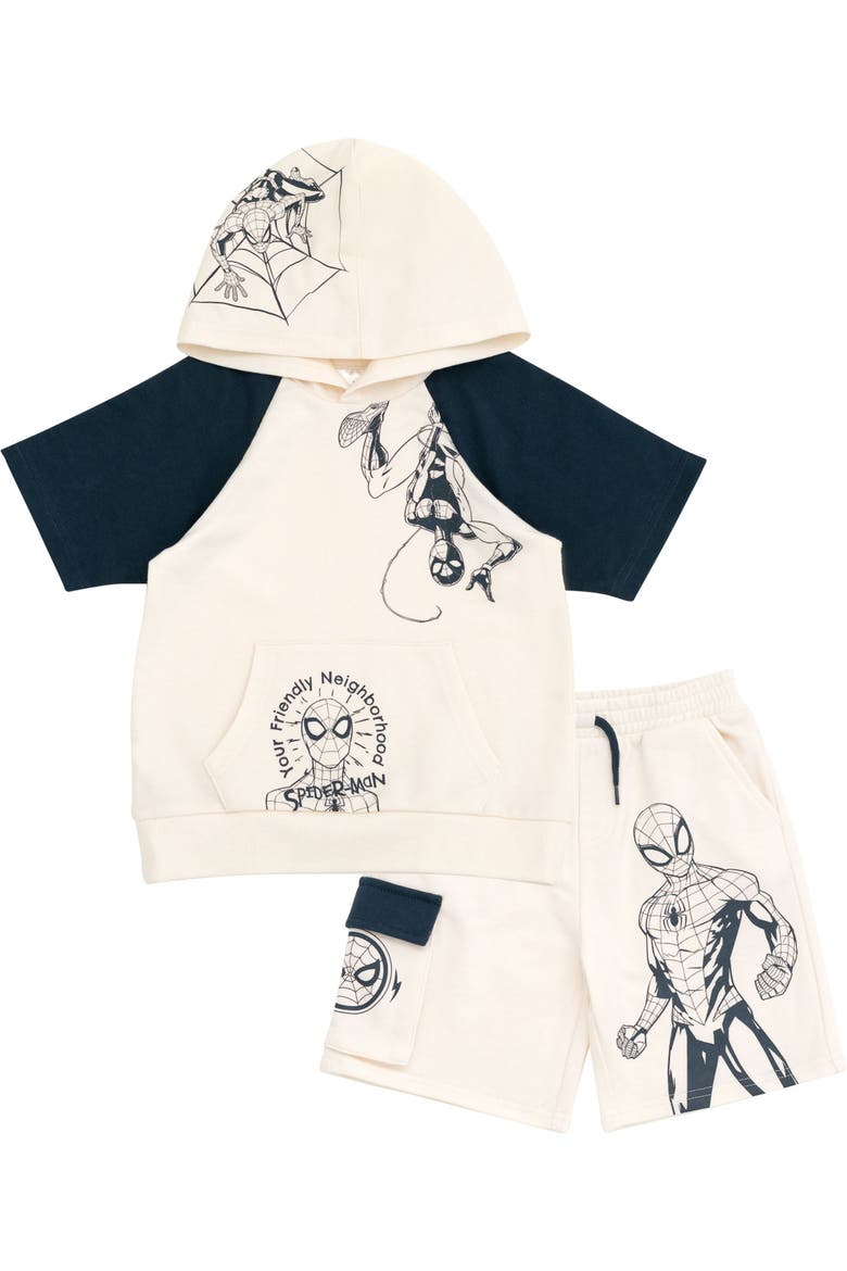 Spider-Man 2-Piece Hooded Tee and Shorts Set, Main, color, White Navy Spider Man