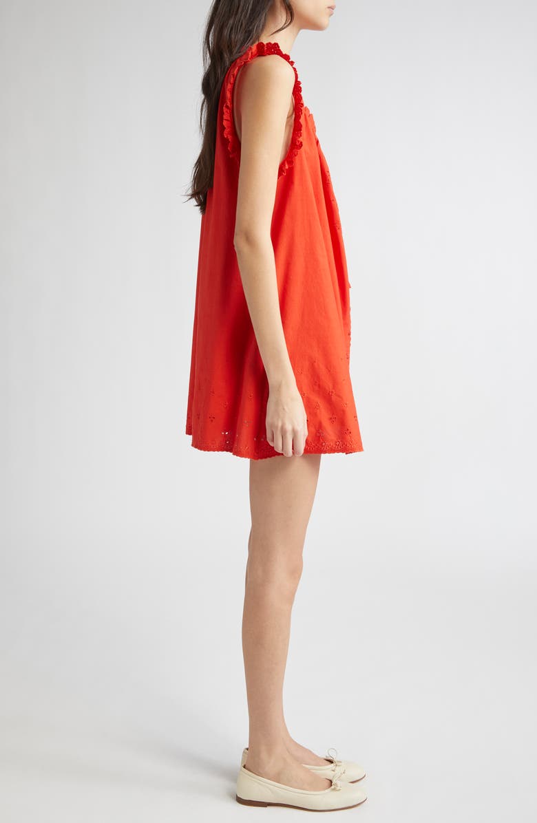 DÔEN Nessie Eyelet Organic Cotton Shift Minidress, Alternate, color, Red Zinnia