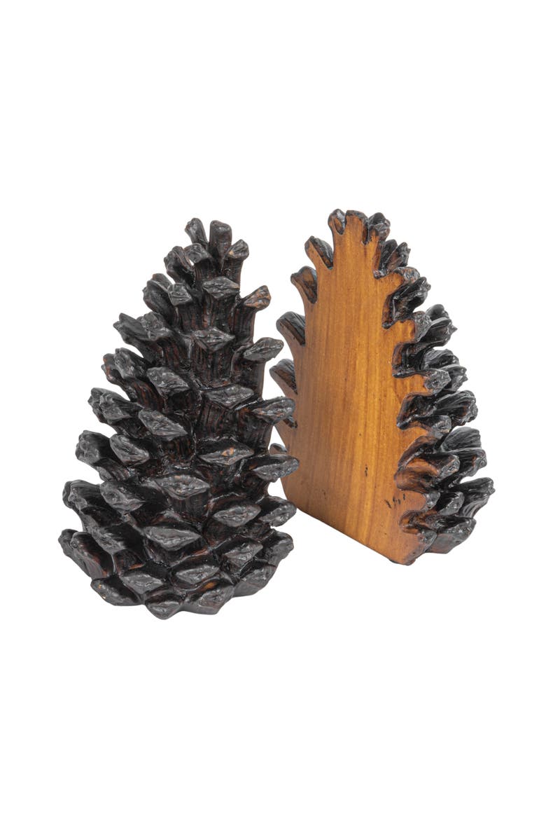 Storied Home Decorative Resin Pinecone Bookends, Bronze, Set of 2, Main, color, 