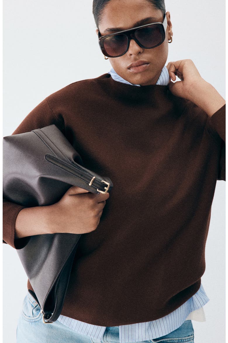 Mock Neck Sweater, Alternate, color, CHOCOLATE
