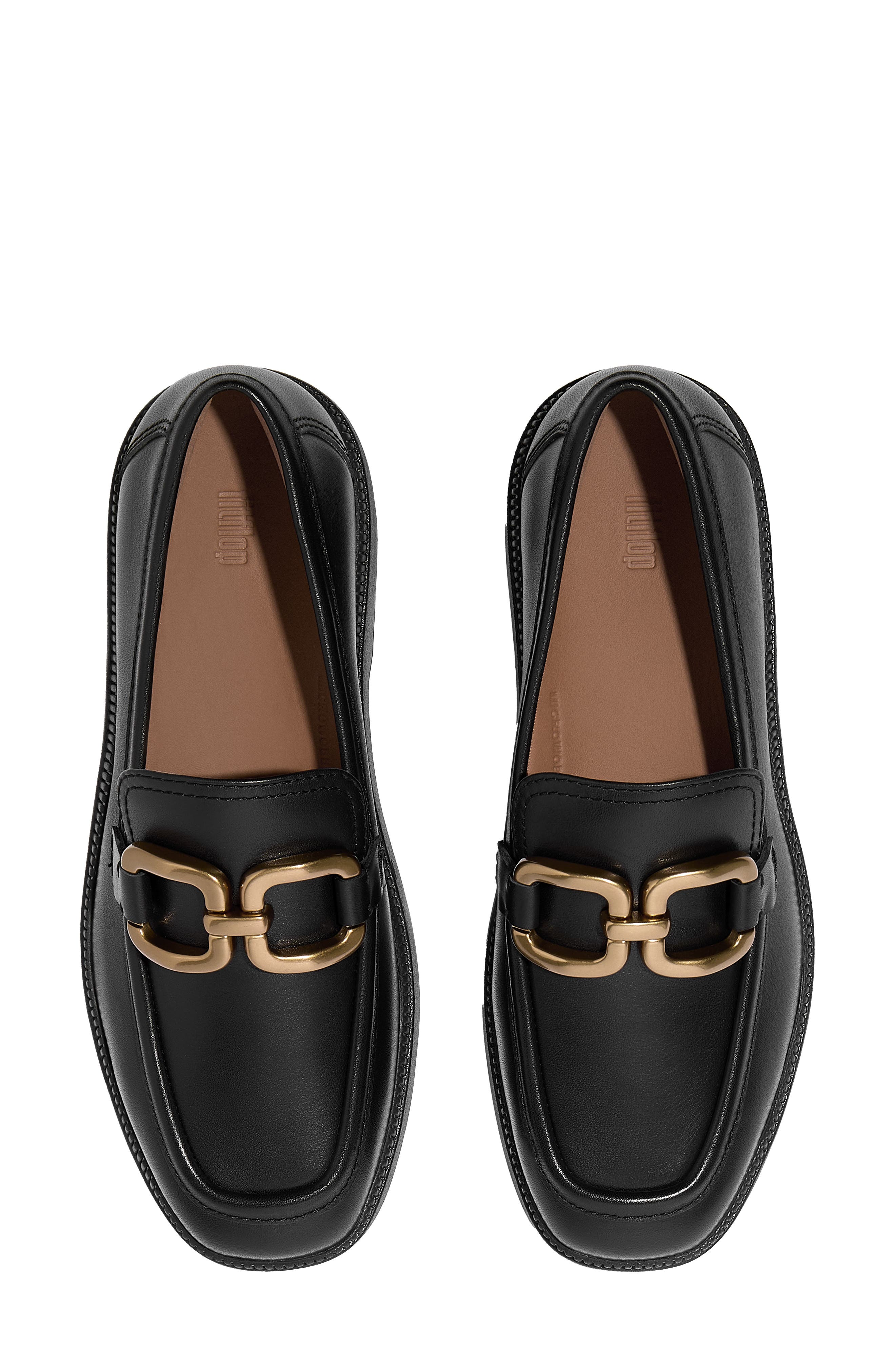 F-Luma Square-Chain Leather Loafer, Alternate, color, BLACK