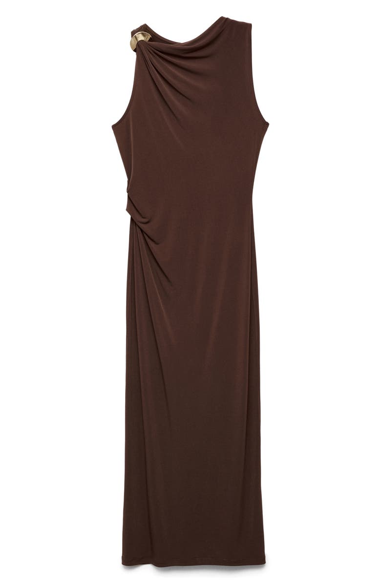 MANGO Draped Body-Con Maxi Dress, Alternate, color, Chocolate