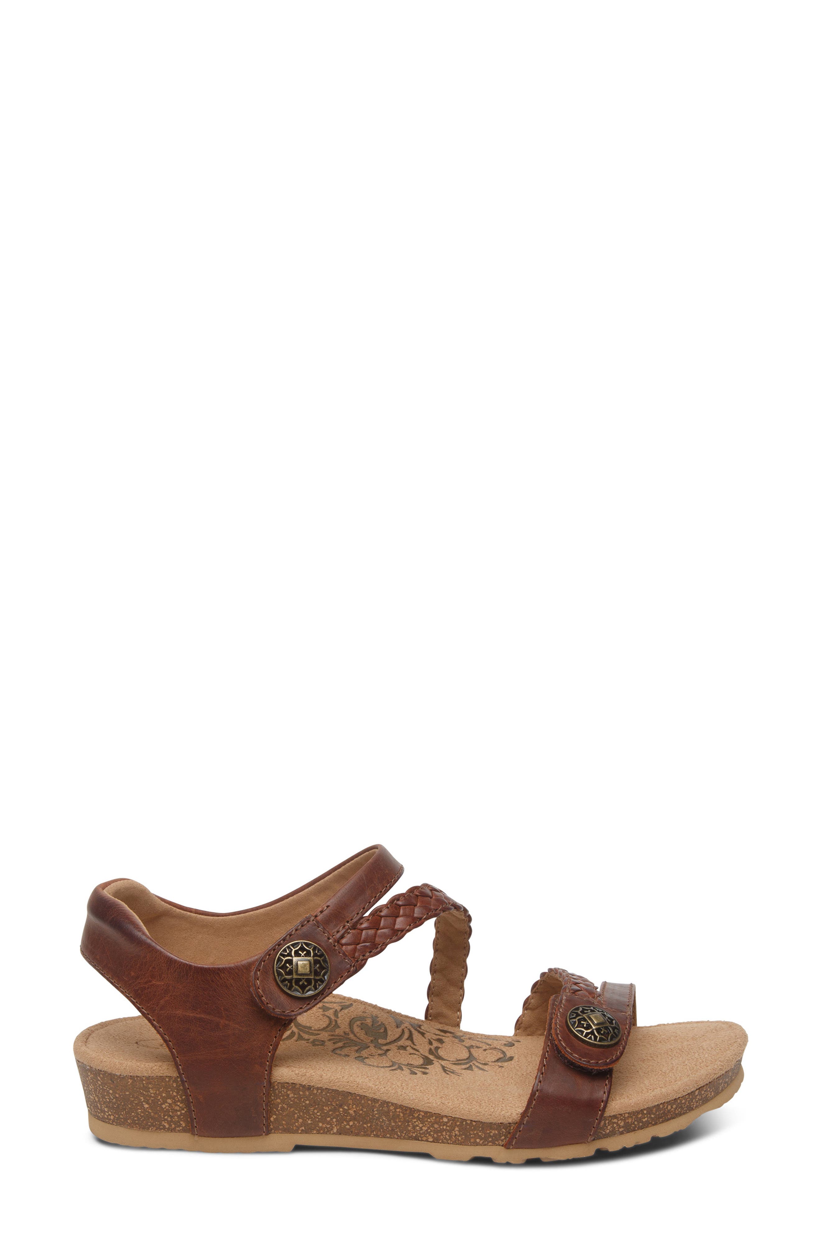 Aetrex Jillian Braided Leather Strap Sandal, Alternate, color, Walnut