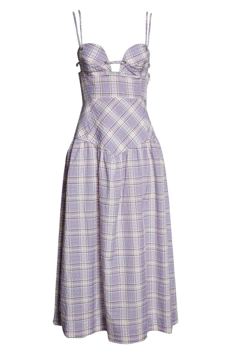 Ganni Check Organic Cotton Blend Seersucker Sundress, Alternate, color,