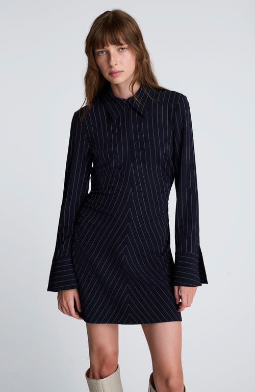 Kenneth Cole Shirred Long Sleeve Dress In Black