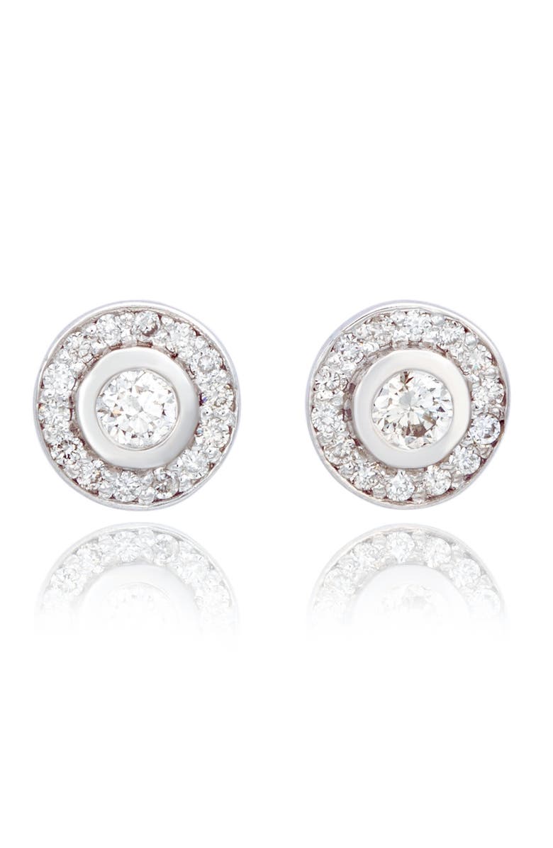 SUZY LEVIAN DIAMONDS 14K Gold Round Diamond Halo Stud Earrings, Main, color, White