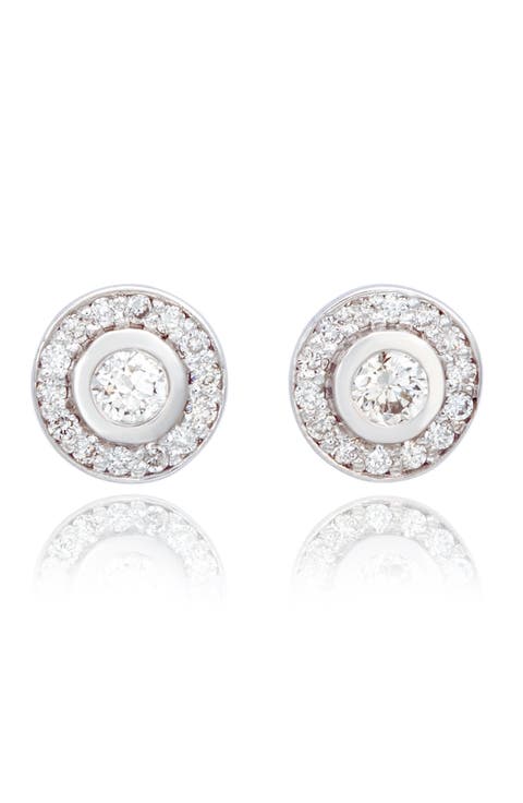 14K Gold Round Diamond Halo Stud Earrings