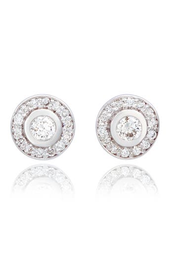 Suzy Levian Diamonds 14k Gold Round Diamond Halo Stud Earrings In White