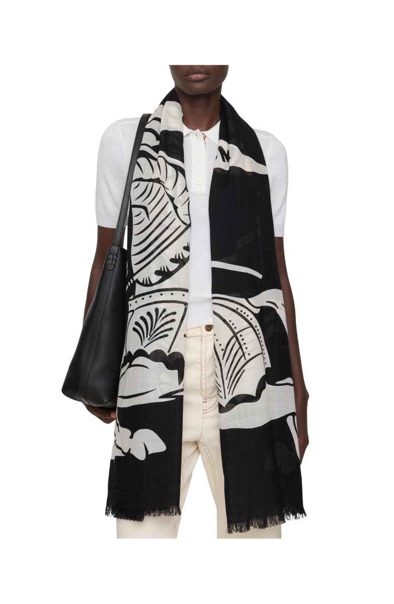 Burberry Wide EKD Wool Scarf, Alternate, color, Black/Calico