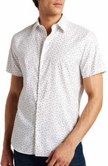 Flamingo Print Short Sleeve Performance Button-Up Shirt
