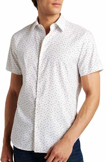 Flamingo Print Short Sleeve Performance Button-Up Shirt
