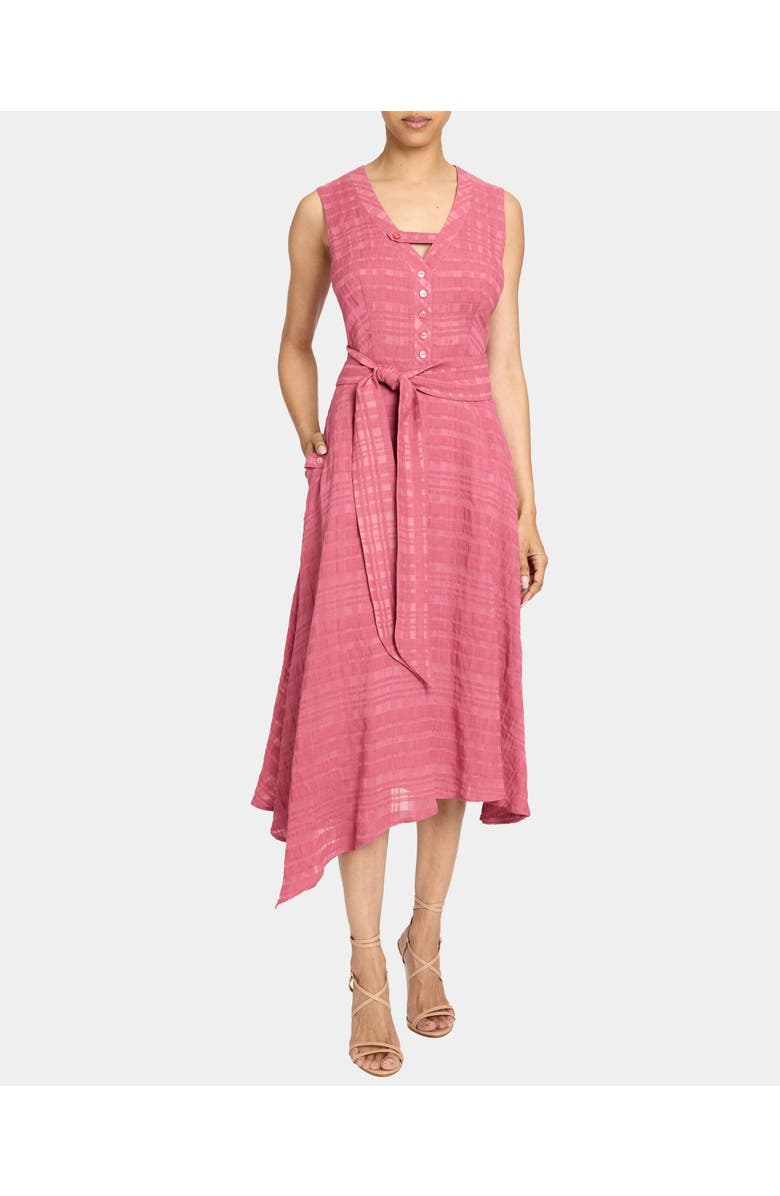 Santorelli NIA Asymmetric Midi Dress in Laser Cut Linen-Cotton, Main, color, Peony