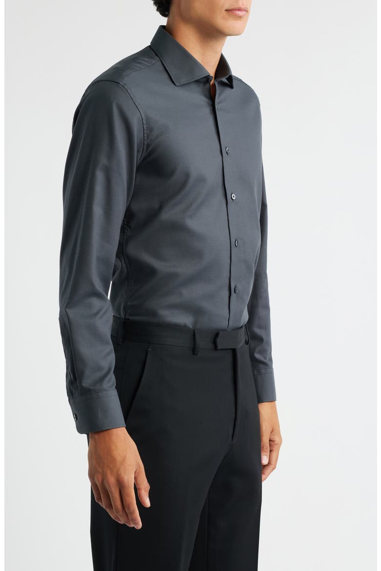 Slim Fit Structured Cotton Twill Dress Shirt, Alternate, color, BLACK