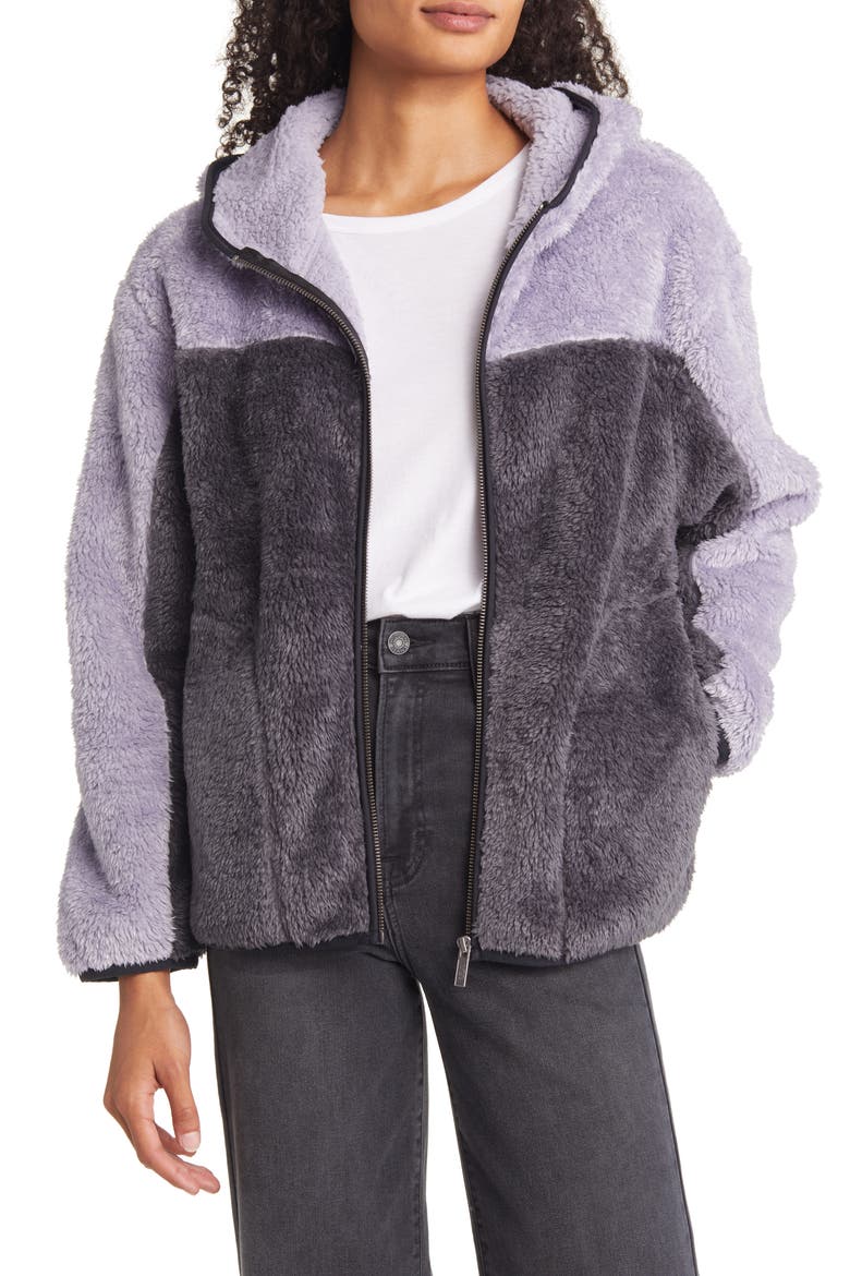 Sheila High Pile Fleece Hooded Jacket, Main, color, CLOUDY GREY / COAL