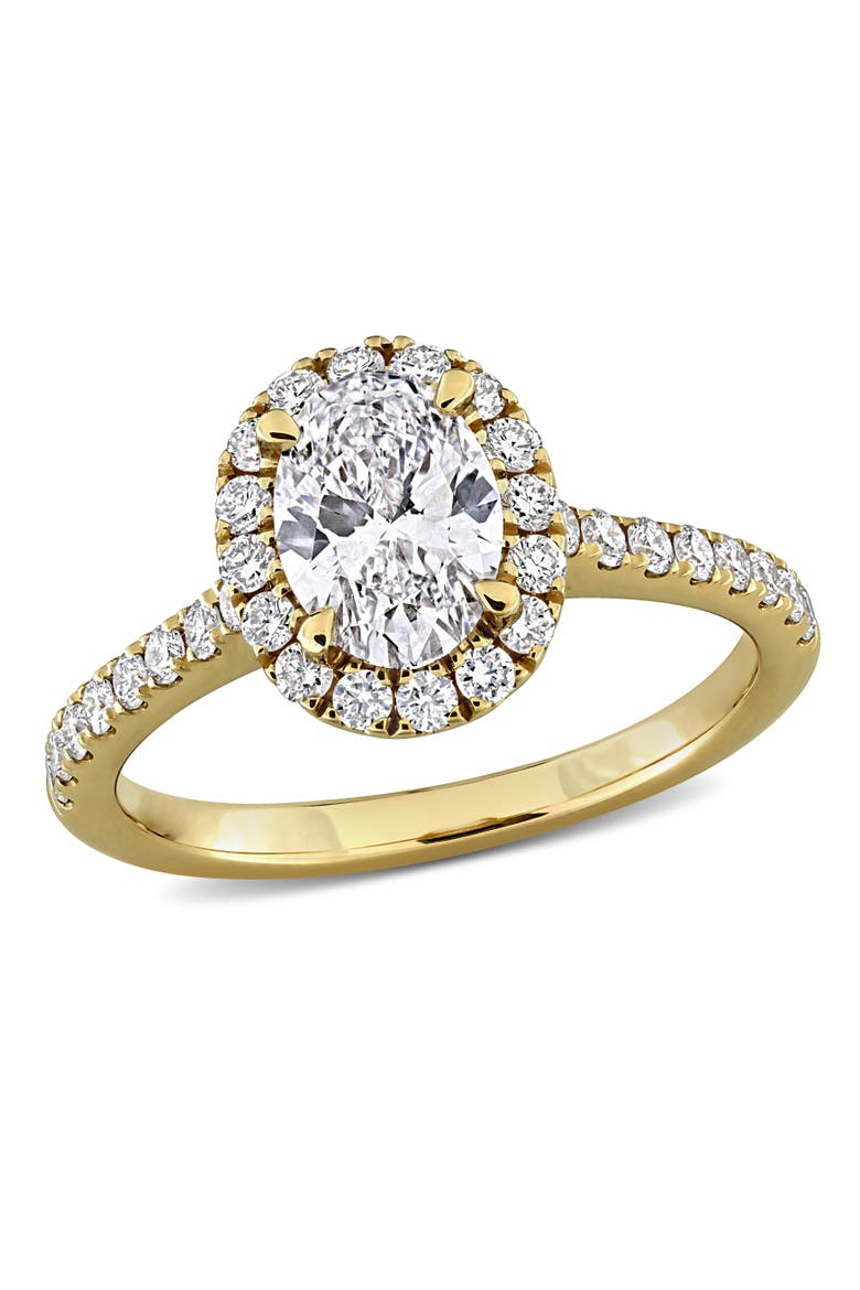 Lab Grown Diamond Oval Halo Engagement Ring 14k, Main, color, Yellow Gold