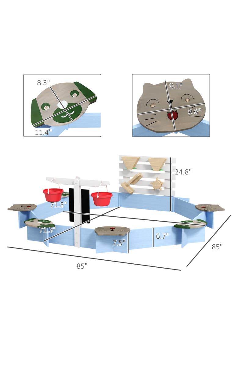 Outsunny Wooden Sandbox with 6 Seats & Water/Sand Toys, Alternate, color,