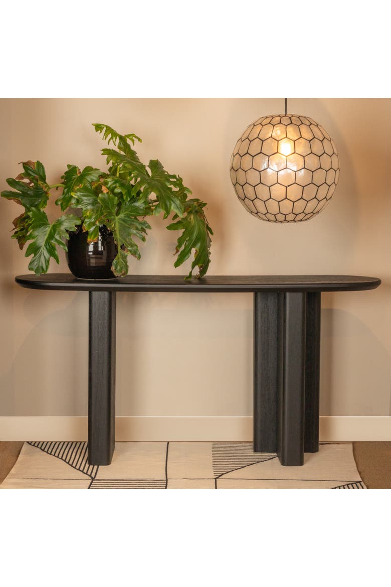 Asymmetrical Firwood and Sycamore Wood Console Table, Black, Alternate, color, Black