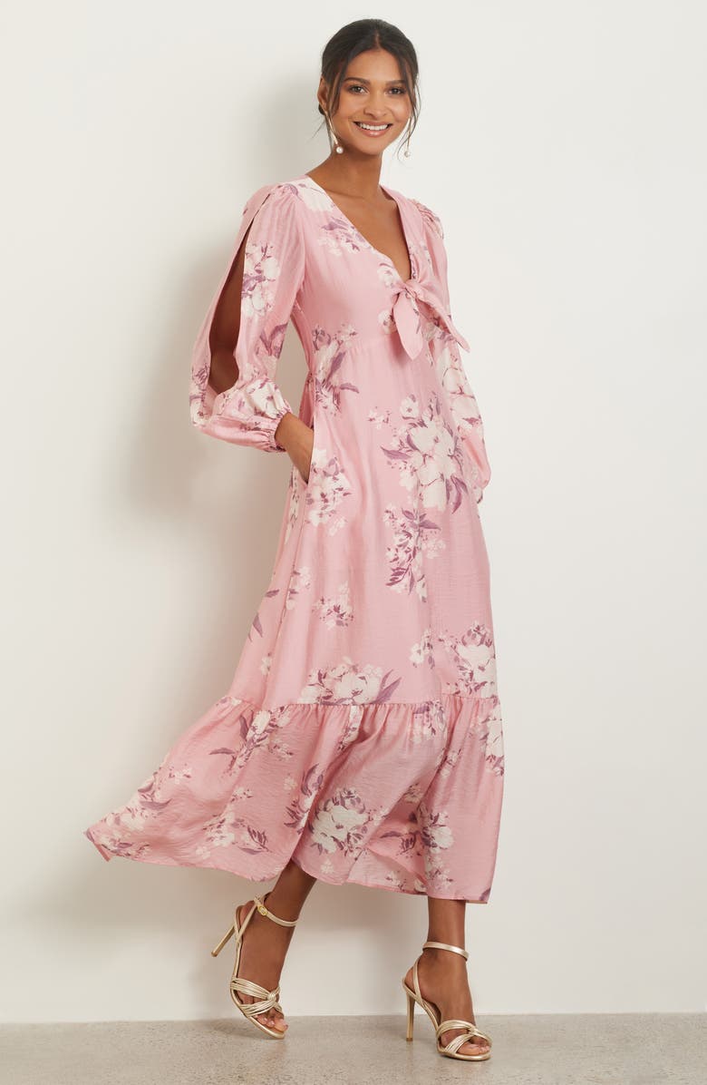 Chelsea28 Floral Long Sleeve Tie Front Maxi Dress, Alternate, color, Pink Purple Sydney Floral