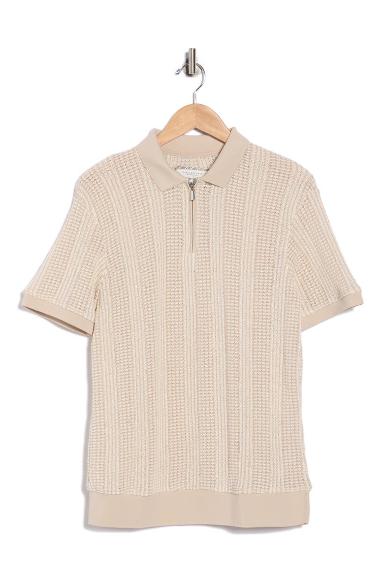 Textured Knit Quarter Zip Polo, Alternate, color, BEIGE W/ CREAM