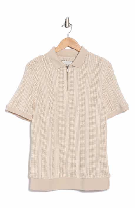 DENIM AND FLOWER Textured Knit Quarter Zip Polo