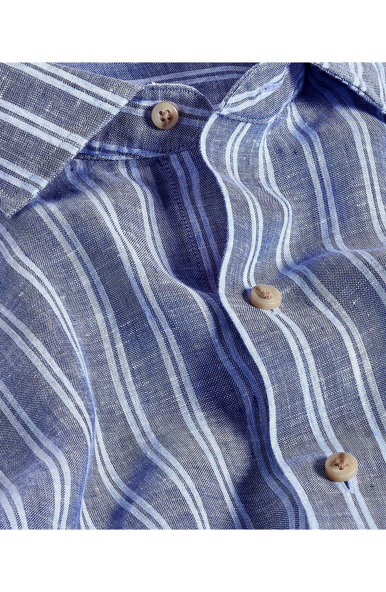 David Donahue Stripe Slub Linen Button-Up Shirt, Alternate, color, Navy/ Sky