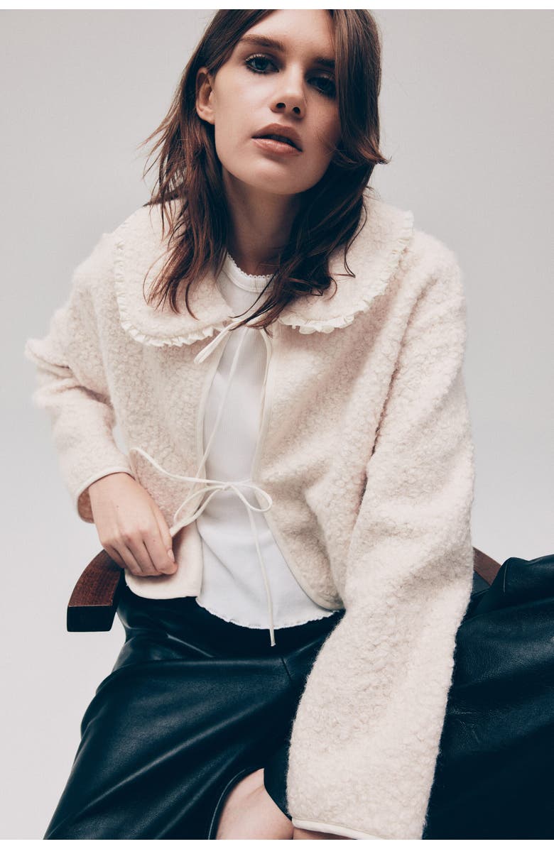 H&M Collared Bouclé Cardigan, Main, color, Cream