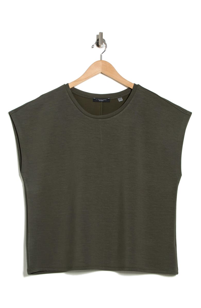 T Tahari Cap Sleeve Scuba Knit T-Shirt, Main, color, Cypress Olive