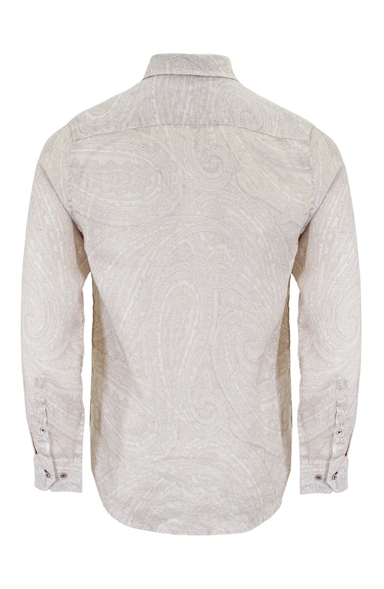 Lords of Harlech Uomo Wild Paisley Oxford Long Sleeve Fine Linen Shirt, Alternate, color, Ivory