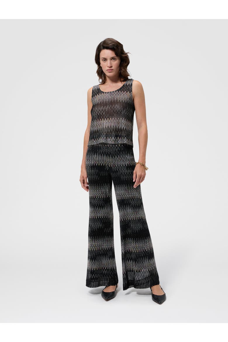 Viscose Lamé Chevron Palazzo Trousers, Alternate, color, Black
