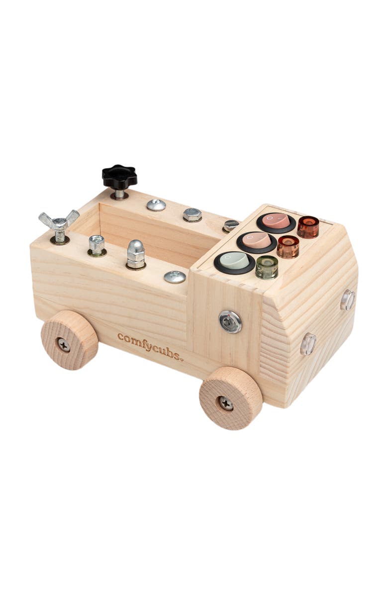Comfy Cubs Busy Board Truck Toy Set for Kids 3+, Alternate, color, Natural Wood