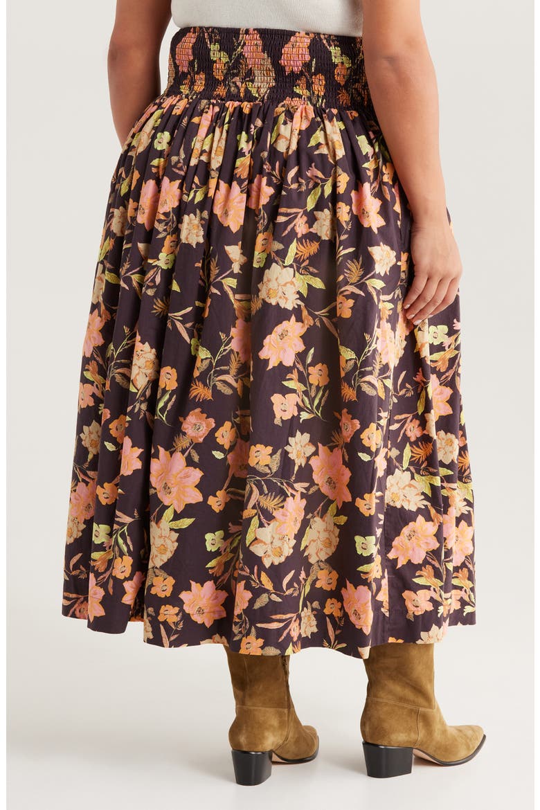 Floral Print Smocked Waist Skirt, Alternate, color, BURG- PINK JORDAN FLORAL
