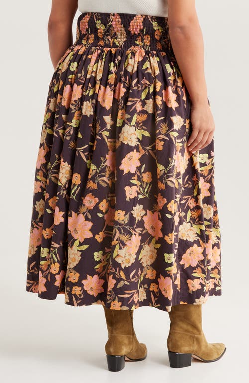 Treasure & Bond Floral Print Smocked Waist Skirt In Brown
