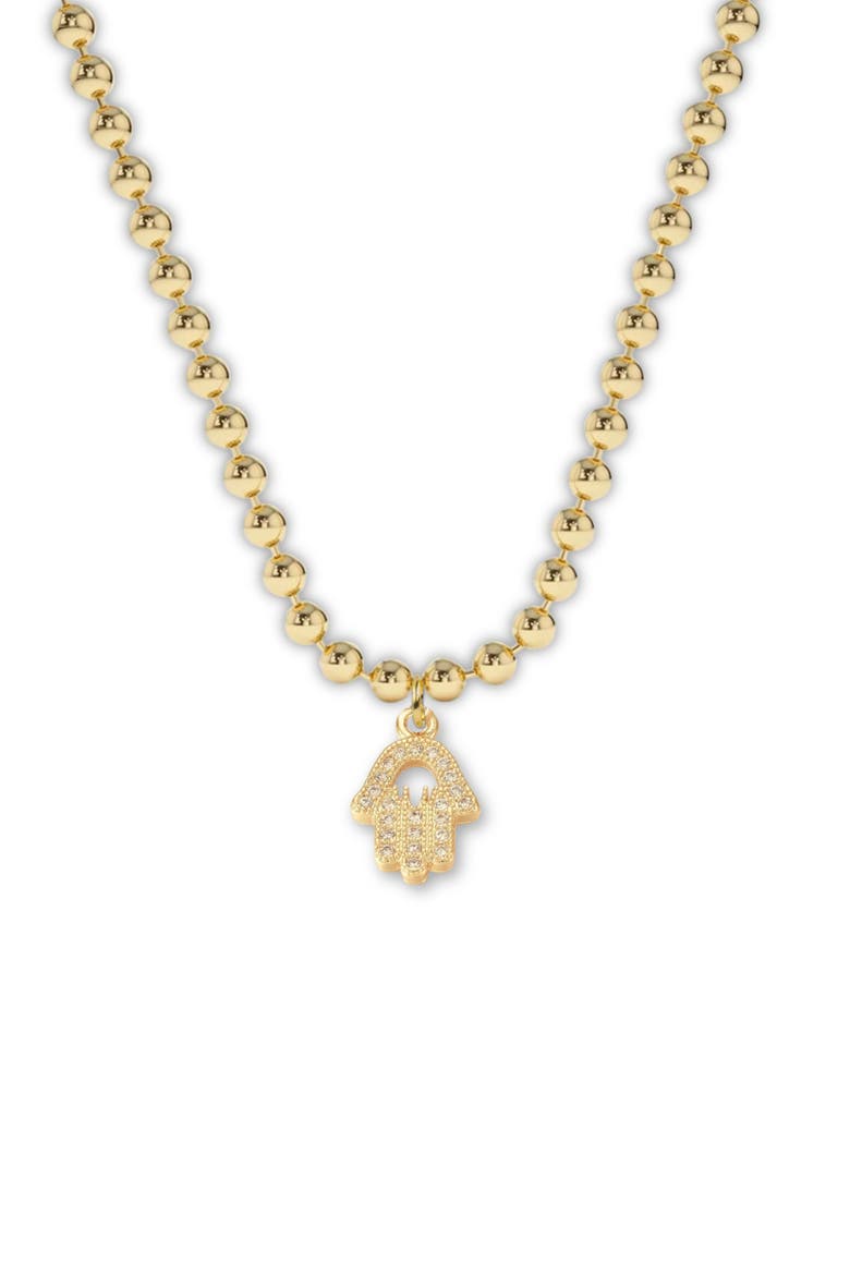 Sparkly Hamsa Charm Necklace in Gift Bottle, Alternate, color, Gold