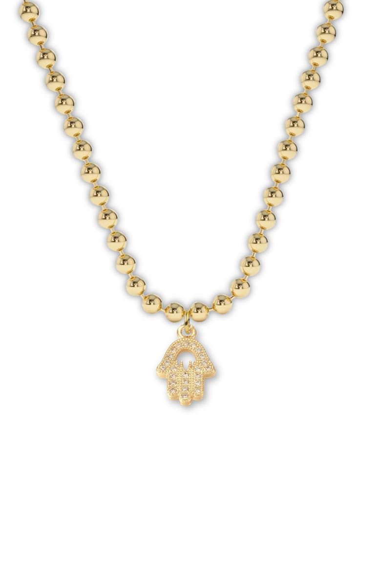 Little Miss Zoe Hamsa Charm Necklace, Alternate, color, Gold