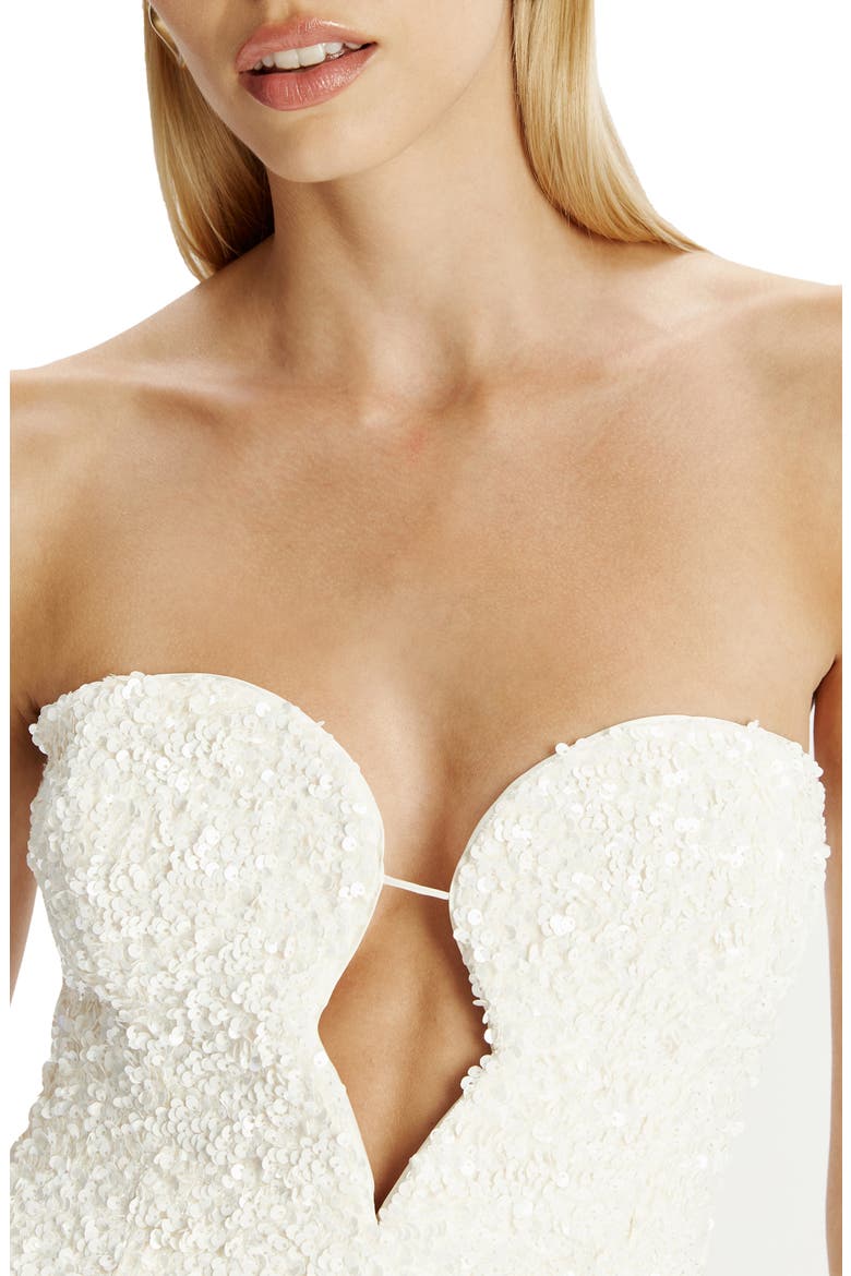 Braya Sequin Strapless Plunge Neck Midi Dress, Alternate, color, IVORY