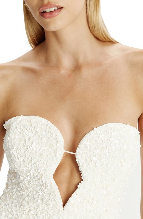 Bardot Braya Sequin Strapless Plunge Neck Midi Dress In White