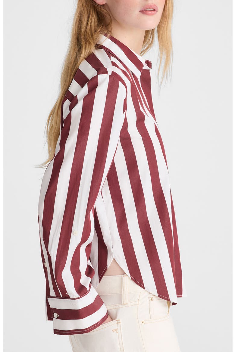 The Signature Cotton Poplin Y-Neck Shirt, Alternate, color, DUSTY MERLOT